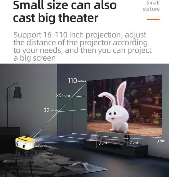 Fuegobird T20 Mini Beamer Projector - Pocket Beamer - Draagbaar - LED - Ondersteuning van 1920*1080 - Wit