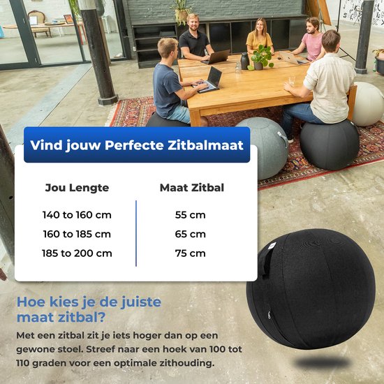 Backerz Zitbal 55 CM - Zitballen met Hoes Linnen - Ergonomische Bureaustoel Kantoor en Thuis - Luxe Yoga Bal - Zwart 2
