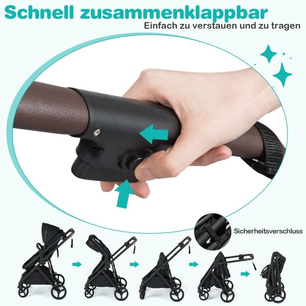 Coast 3-in-1 Kinderwagen – Omkeerbare Reiswieg – 59,5 x 74 x 112 cm – Zwart