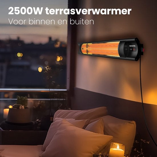 Auronic Terrasverwarmer - Infrarood - Heater - Elektrisch - 2500W - Afstandsbediening - 4 Standen - Zwart