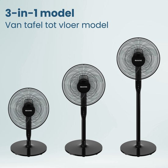 Auronic Statiefventilator - Staande Ventilator - Luchtkoeler - Vloer en tafelventilator - 3-in-1 - 12 Snelheden - Stille Ventilator - Fan - Met Afstandsbediening - Zwart