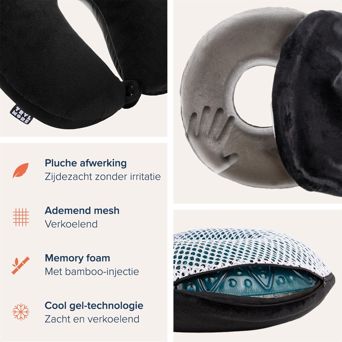 TRVLMORE Nekkussen - Reiskussen voor Vliegtuig en Auto - U Vorm - Memory Foam - Zwart