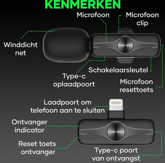 MATTI® 2-in-1 - Draadloze Microfoon voor Vlog - Microfoon iPhone - Dasspeld Microfoon - Lavalier - Lightning