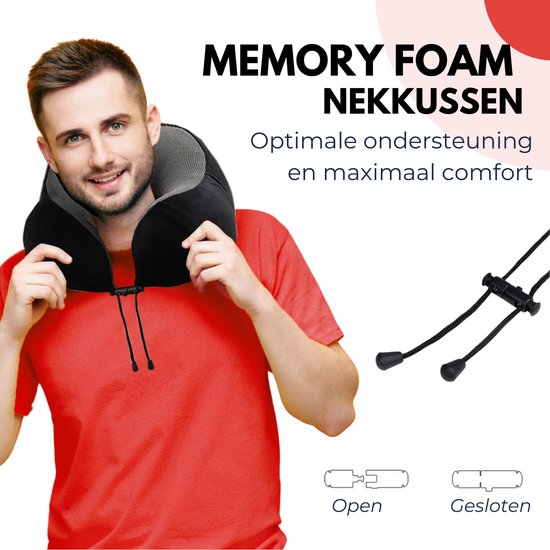 VAIVE Comfort Nekkussen Vliegtuig & Auto - Optimaal Support - Memory Foam - Reiskussen - Plus Slaapmasker & Oordopjes