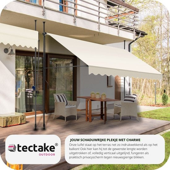 tectake - klemluifel - Zonnescherm – Zonneluifel - Verstelbaar - Klem-zonwering - Zonnescherm Balkon - 350 x 180 cm - beige – zonwering - 404966