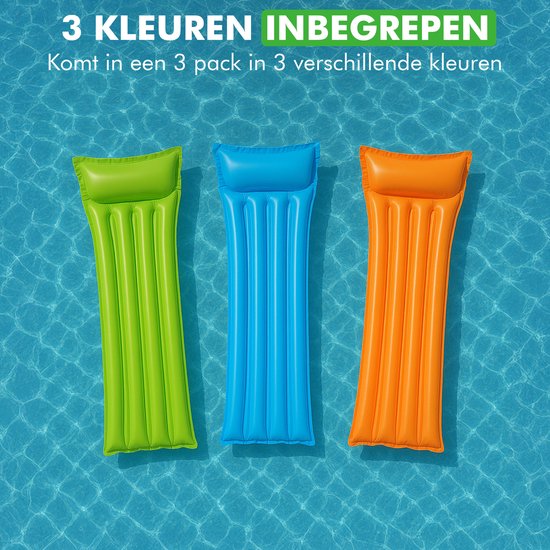 Travelhawk Luchtbed Zwembad - 3 Stuks - voor Volwassenen en Kinderen - Lichtbed Zwembad - Oranje, Blauw, Groen
