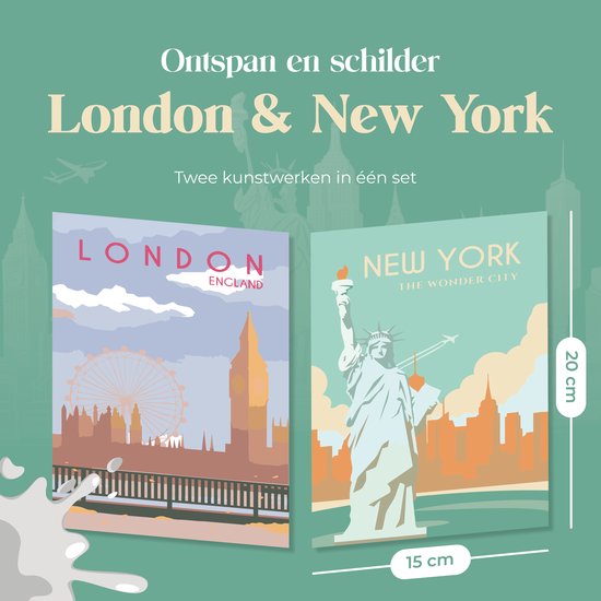 Rubye® Mini Schilderen op Nummer - New York - Inclusief Verf en Penselen - Volwassenen & kinderen - 15x20cm