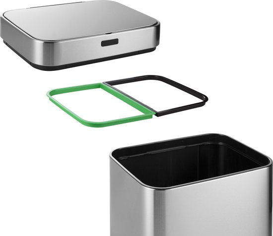 Umuzi Cleaning Zilveren Prullenbak - Met Sensor en Pedaal - 4 Compartimenten - Eenvoudig Afval Scheiden - RVS - 70 Liter - Recyclen - 42 x 30 x 80 cm