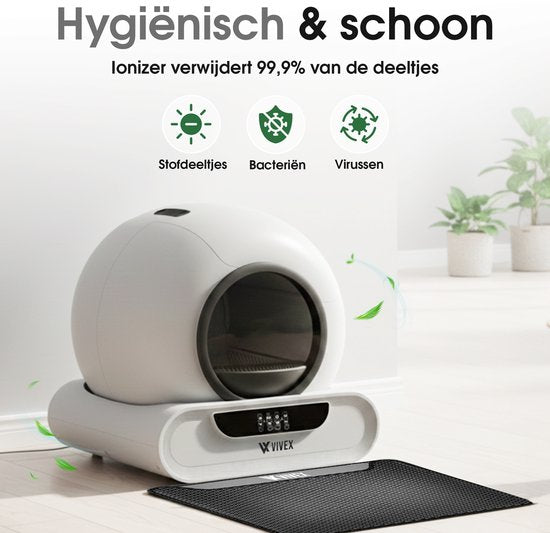 Vivex® Automatische Kattenbak – Zelfreinigende Kattenbak Inclusief App – 75L - incl Matje en 5 Rollen opvangzakjes - XXL