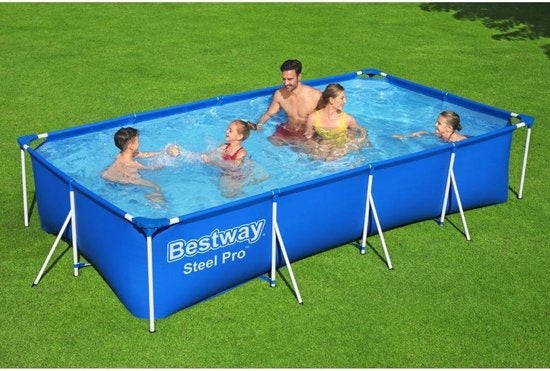 Bestway Opzetzwembad – Rechthoekig Stalen Frame – 5700L Inhoud – 400 x 211 x 81 cm – Blauw