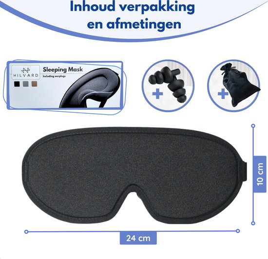 Hilvard - Slaapmasker - Oogmasker - Inclusief Slaap oordopjes - 100% Verduisterend - Verstelbaar - Ergonomisch - Zwart