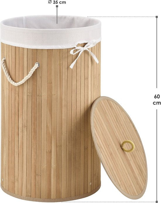 Bamboe Wasmand Curly - 55 Liter - Natuurkleur - Incl. Waszak & Deksel