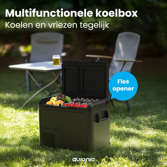 Auronic Elektrische Koelbox - Compressor - Twee Zones - 12V 230 Volt - Auto - 45L - Frigobox - Zwart/Grijs