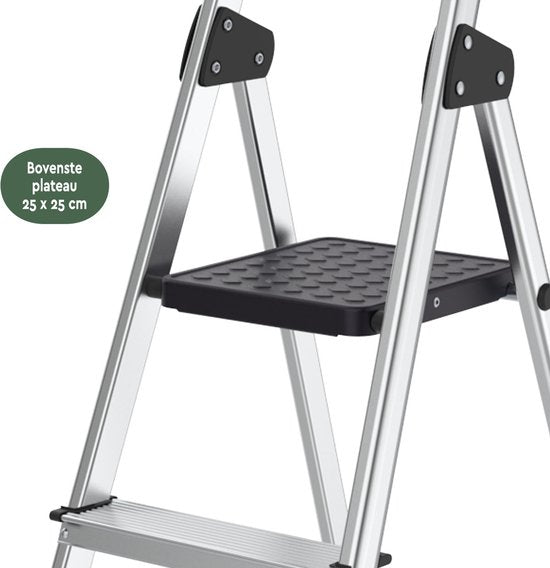 BRASQ Huishoudtrap 5-treden Zilver - keukentrap inklapbaar aluminium voor Particulier en professioneel gebruik - Trap Ladder - Anti slip