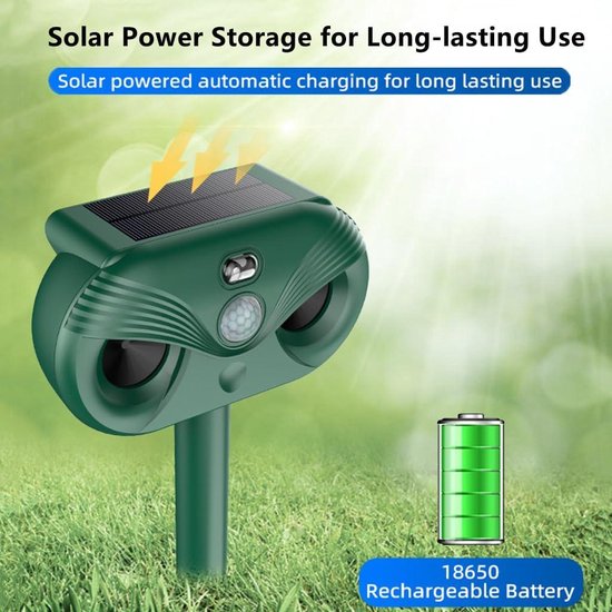 Ultrasone dierenafweermiddel met zonne-energie - tuinvos repeller voor buiten - eekhoorn en kattenafstotend - bewegingssensor en knipperlicht - stoot stinkdier, konijn en vos af