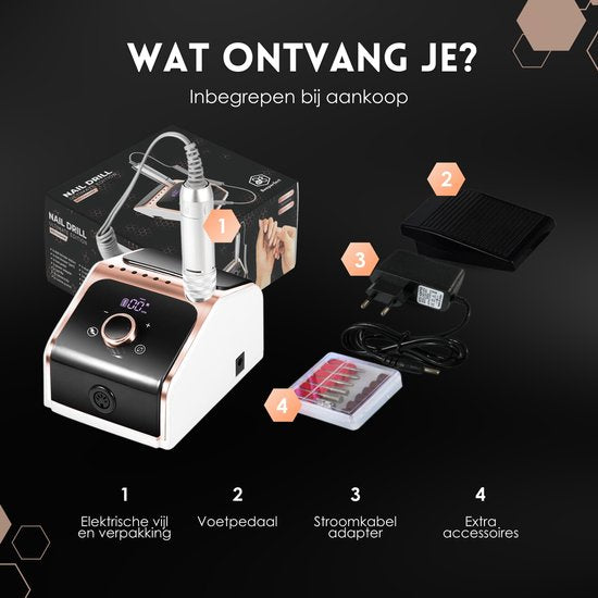 Beeperfect Nagelvijlset – Draadloos, Incl. 100 Schuurrolletjes & 25 Bitjes – 18 V – Wit/Rosegoud