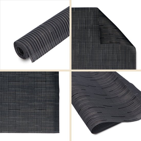 Castagnola Placemats - Placemat van Kunststof - Onderlegger - Onderzetter - Placemats Plastic en PVC - 6 Stuks - 45 x 30 cm - Zwart