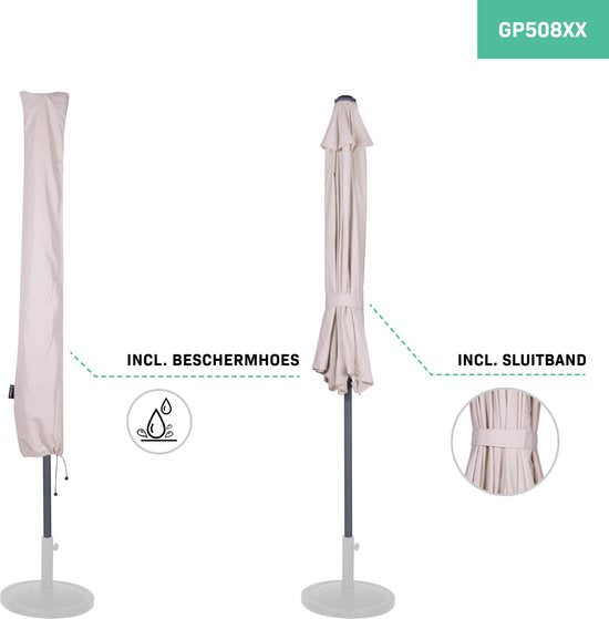 VONROC Premium Parasol Magione – Duurzame balkon parasol - Halfrond 270x135cm – UV werend doek - Beige – Incl. beschermhoes