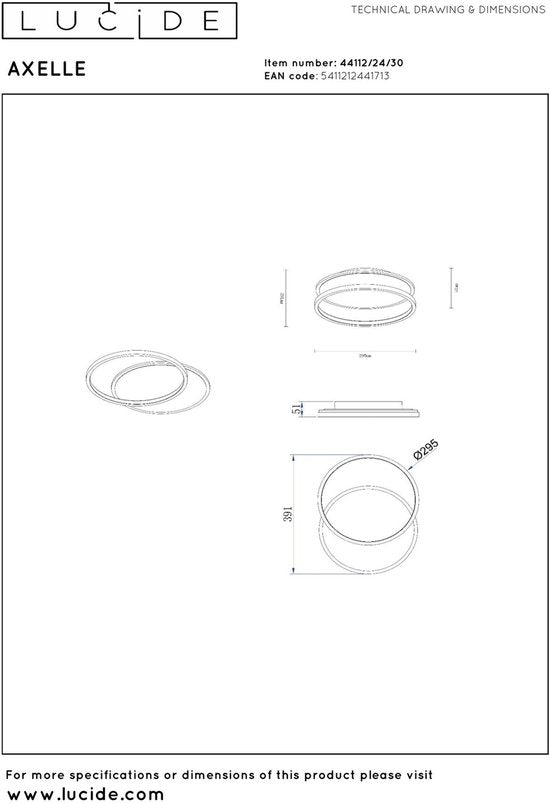 Lucide AXELLE - Plafonnière (Plafondlamp) - Ø 29,5 cm - LED 3 StepDim - 1x24W 2700K - Zwart
