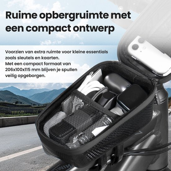 Telefoonhouder Fiets - Waterdicht en Touchscreen Compatibel - GSM Houder Fiets - tot 6,4" Telefoons - met Opbergvak - Zwart - van Saaf