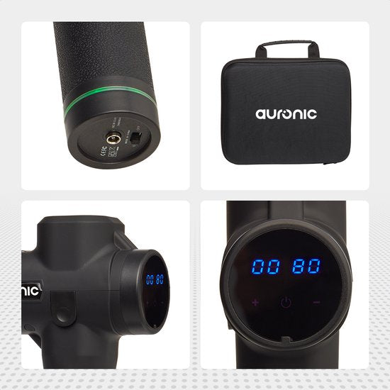 Auronic Massage Gun - Sport en Relax Massage - Massage pistool - 6 Opzetstukken - 30 Standen - Professioneel Massage Apparaat - Zwart