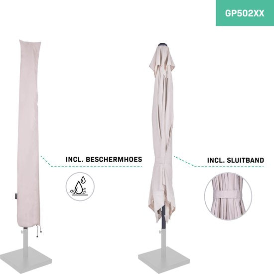 VONROC Premium Stokparasol Rosolina 280x280cm - Incl. beschermhoes – Vierkante parasol - Kantelbaar – UV werend doek - Beige
