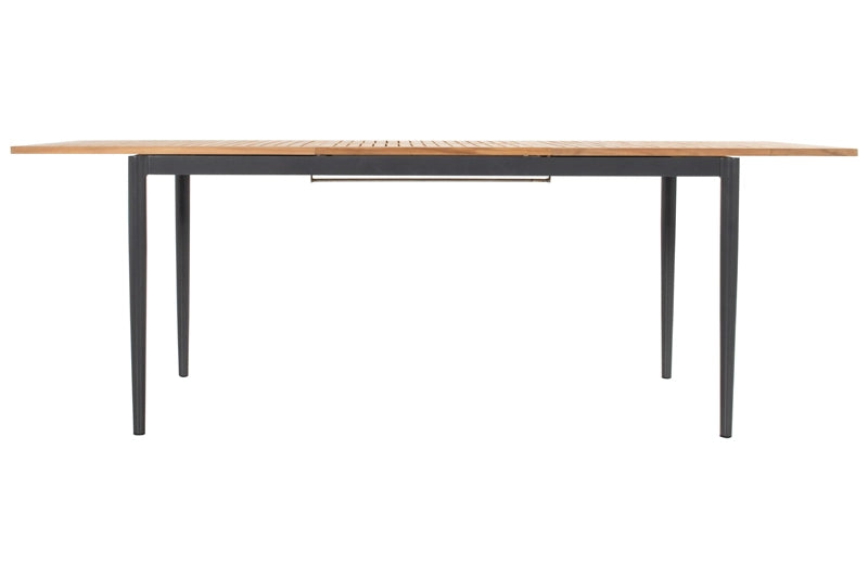 Tuintafel Hartman Silencio - 220 x 90 cm - Natuurlijk Teakhout - Uitklapbaar Blad - Grijs Aluminium Frame
