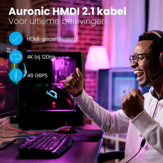 Auronic HDMI Ultra High Speed 2.1 Kabel - Ethernet - Male to Male Cable - Zwart - 2 meter