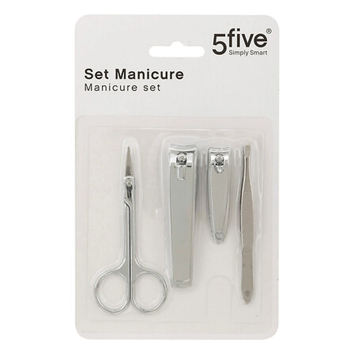 5Five Bodybeauty Manicureset - 4-delig - Zilver - Nagelknipper, Teennagelknipper, Schaartje & Pincet - 18 x 11 x 2 cm