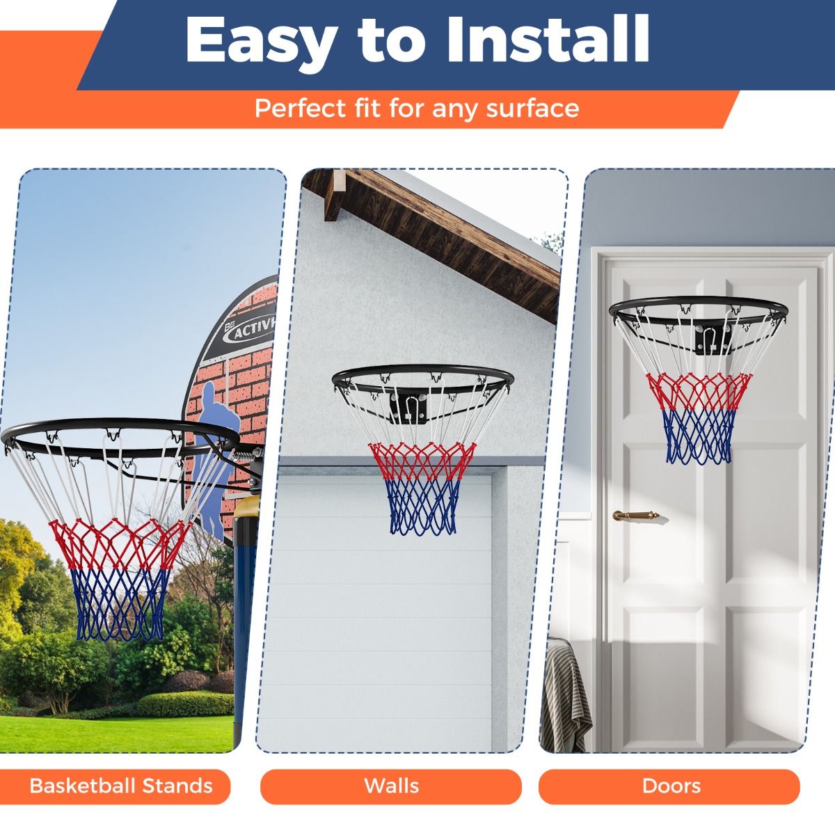 Coast Basketbalring - weerbestendig - dubbel veermechanisme - zwart/oranje - Ø45 cm