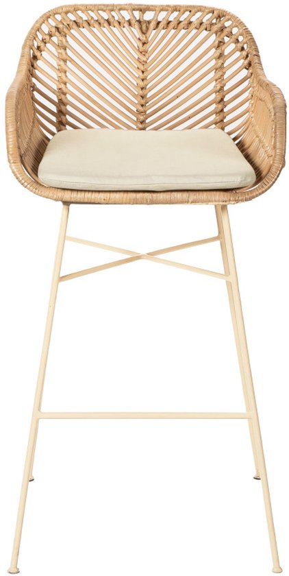 Nunuhai - Set van 2 rotan barkrukken met beige poten, hoogte 68 cm