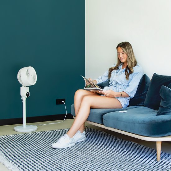 VONROC BREEZE Ventilator - fluisterstille vloerventilator - 88cm - Incl. afstandsbediening - 3 snelheden - zwenkfunctie - 180° kantelbaar - wit