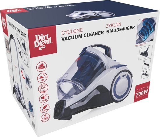 Dirt Devil Stofzuiger zonder Zak DD2504 - HEPA 12 Filter - 3 Opzetstukken - 700W - Wit