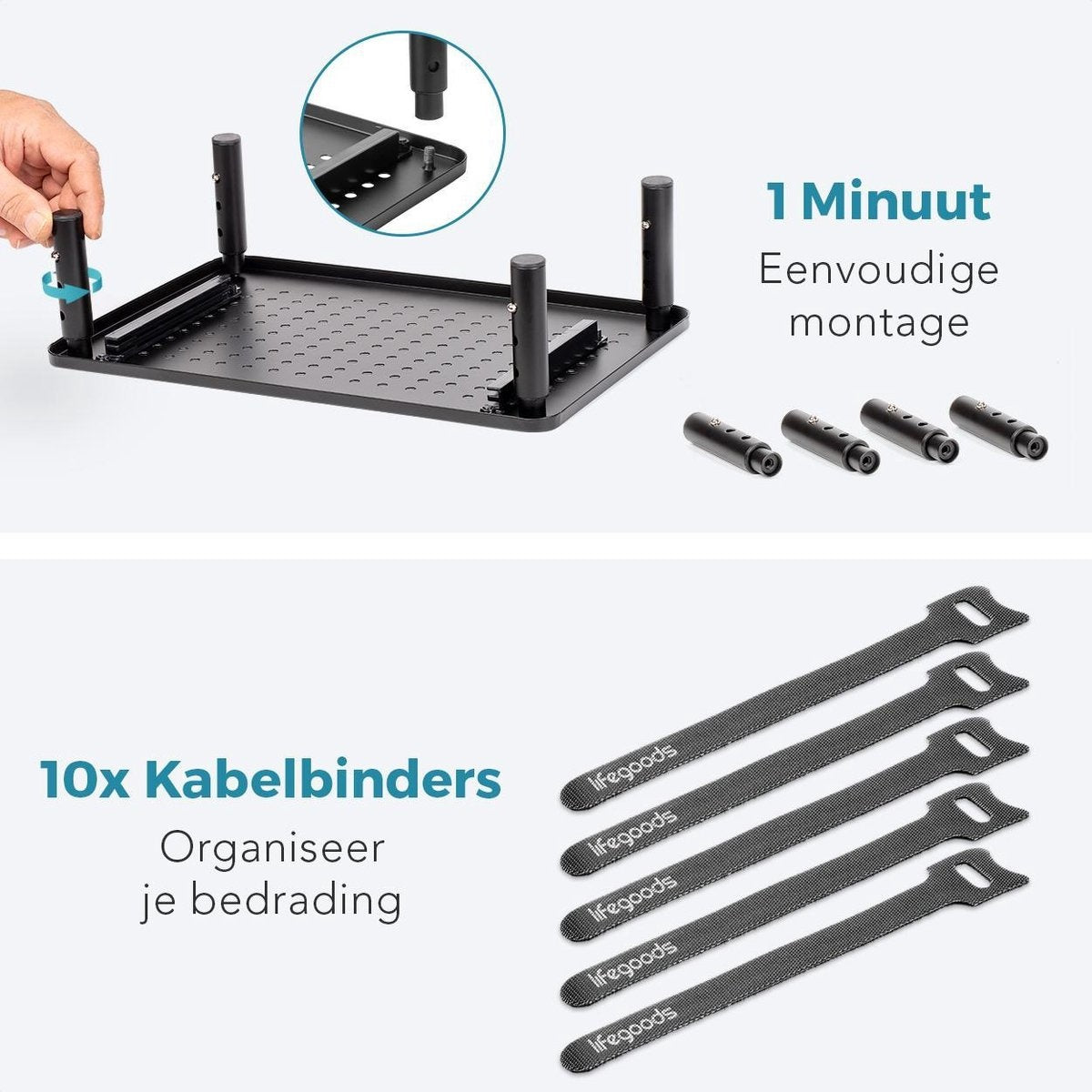 Auronic Monitorstandaard - Monitor Verhoger - Beeldscherm Verhoger - 2 Stuks - Verstelbaar - 37 x 23,5 x 10 cm - Metaal - Zwart