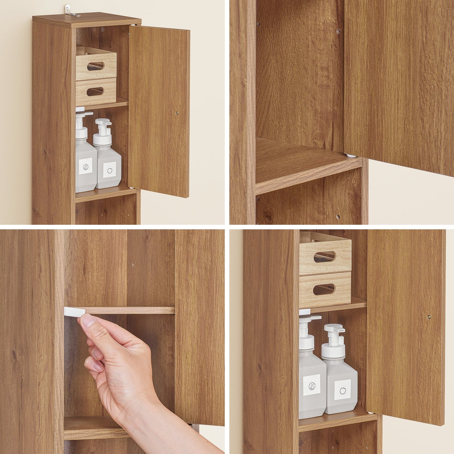 SoBuy BZR34-II-PF Hoge Badkamerkast Vrijstaand Compact - Naturel Hout - 20x20x180 cm