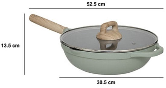 5Five Braadpan met glazen deksel - Alle kookplaten geschikt - groen/beige - D28 x H13cm - Souteerpan
