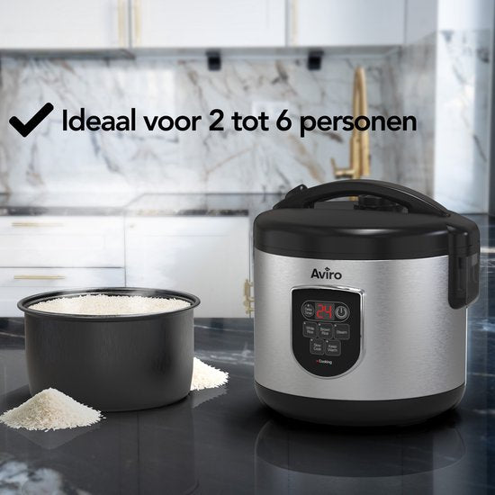 Aviro Rijstkoker - Slowcooker - 1,2L - 7 Functies - Warmhoudfunctie - Rice Cooker - Anti Aanbaklaag - Multicooker - 2-6 Personen - RVS