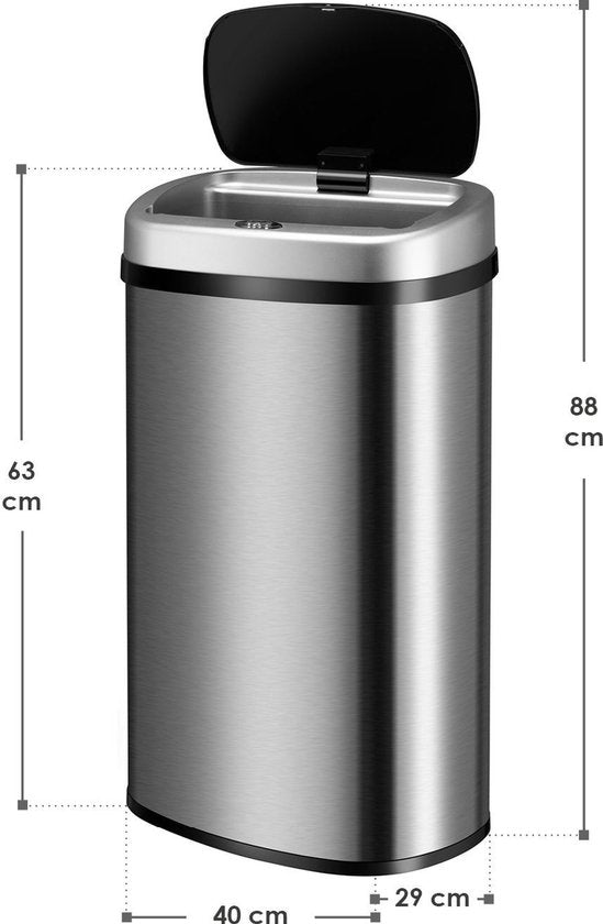 Automatische Prullenbak / Afvalemmer / Sensorprullenbak - 60 Liter - Zilver - Rechthoek