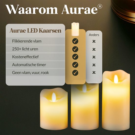 Aurae Led Kaarsen met Bewegende Vlam op Batterijen 3 stuks