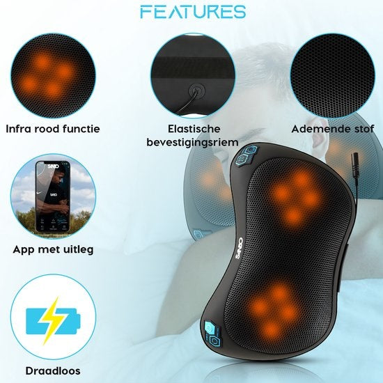 Sanbo Shiatsu Massagekussen - Draadloos - Massageapparaten - Met Warmtefunctie - Zwart