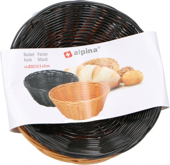 alpina Broodmandjes - 2 Stuks - Rieten Mandje - Bruin en Zwart
