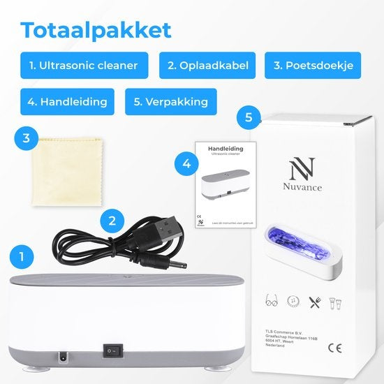 Nuvance - Ultrasoon Reiniger - Reinigingsapparaat voor Sieraden en Brillen - Ultrasone - Ultrasonic Cleaner - 300ml