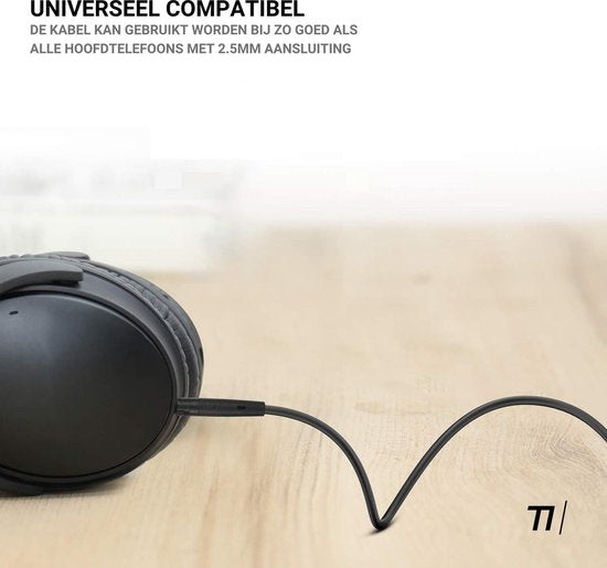 TIKKENS® Audio Kabel - 2.5mm Jack naar 3.5mm Jack - Zwart - 1.35m - Aux - Microfoon - Geschikt voor Bose Quietcomfort 25/35, Apple - On-ear Koptelefoon - Verleng Snoer
