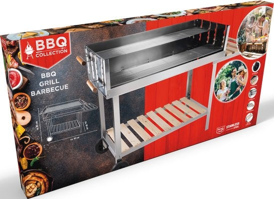 BBQ-collectie houtskoolbarbecue - BBQ met tafel - Buitenkeukenbarbecue in hoogte verstelbaar - 98 x 56 x 85 cm