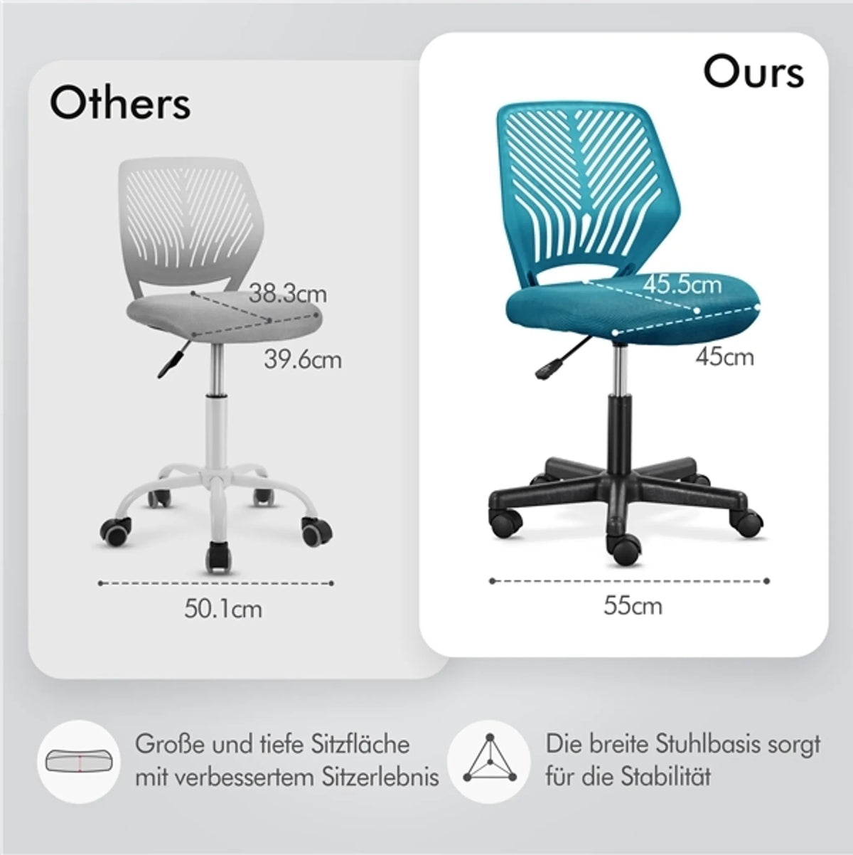 Yaheetech Bureaustoel Zonder Armleuningen – Voorzien Van In Hoogte Verstelbare Gaslift En 360° Draaibare Wielen En Zachte Schuimvulling – Voor Kantoor En Studeerkamer – Zwart Polyester En Nylon – 50 x 55 x 79-92 cm