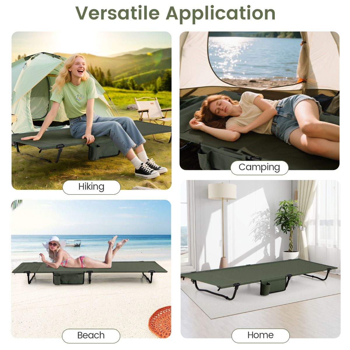 Coast Opvouwbaar Campingbed - ultralicht - met zijvak en kussencompartiment - groen