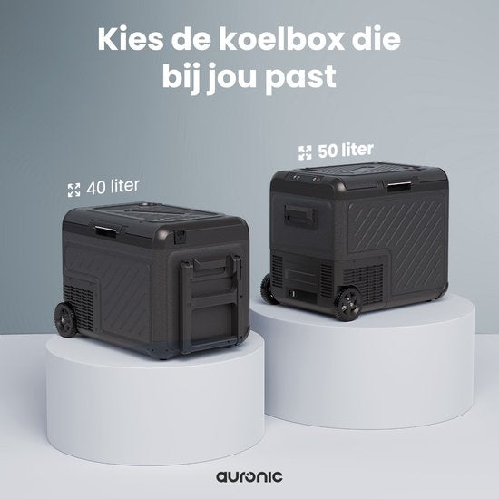 Auronic Elektrische Koelbox - Compressor - Met Wielen - 12V 230 Volt - Auto - 50L - Zwart/Grijs