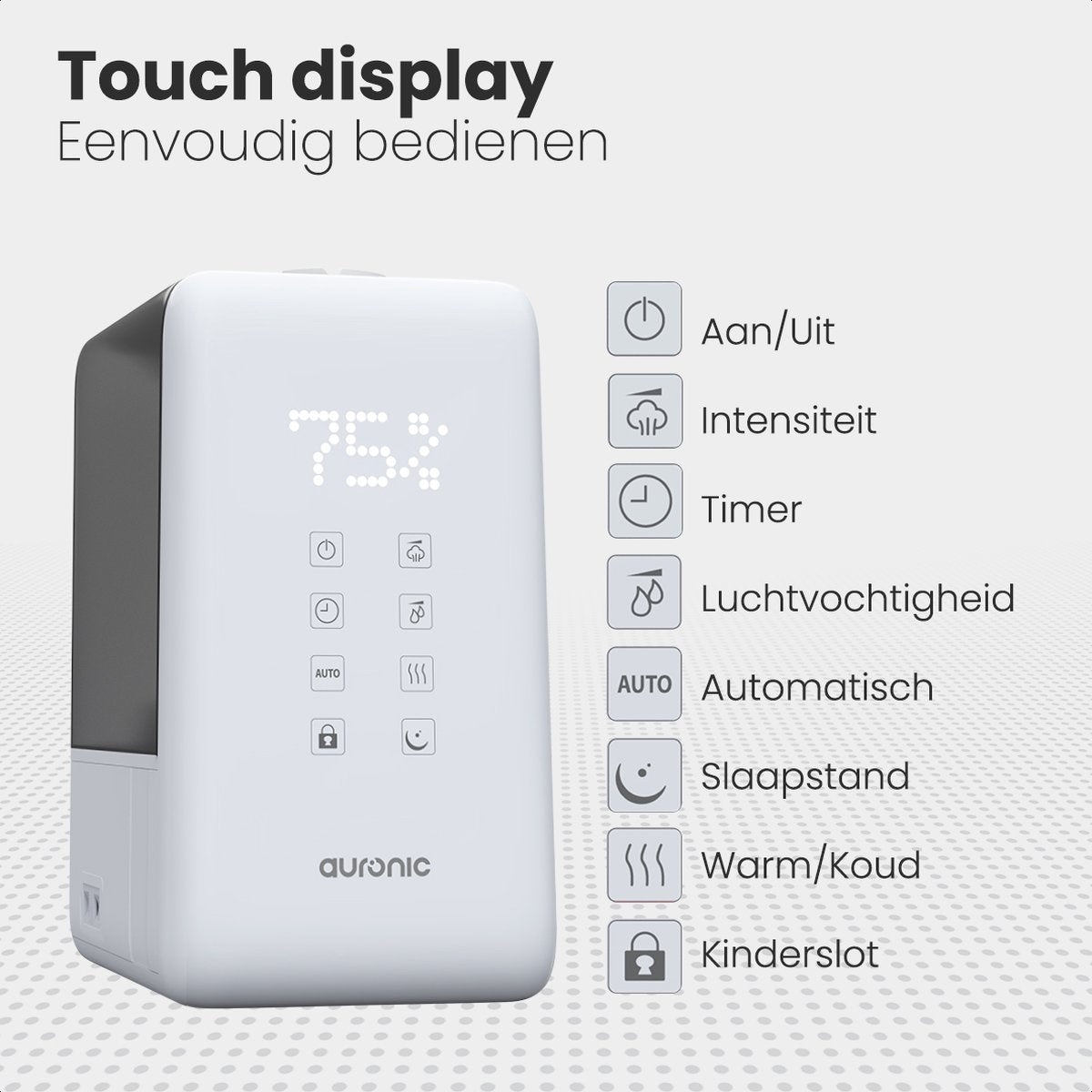 Auronic Luchtbevochtiger – 3 Vernevelingsstanden - 6L Tank – 280 W – 29 x 18,9 x 33 cm – Wit