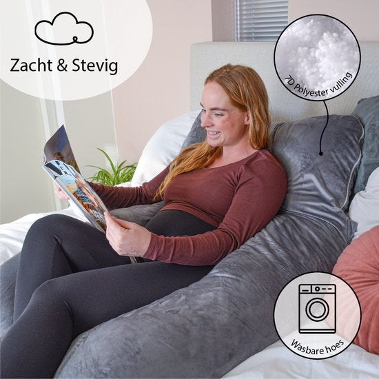 EL-Life Zwangerschapskussen XXL U-Vorm - Zijslaapkussen - Lichaamskussen - Voedingskussen - Body Pillow - 140x80cm - Afneembare Minky Fleece Hoes, Grijs
