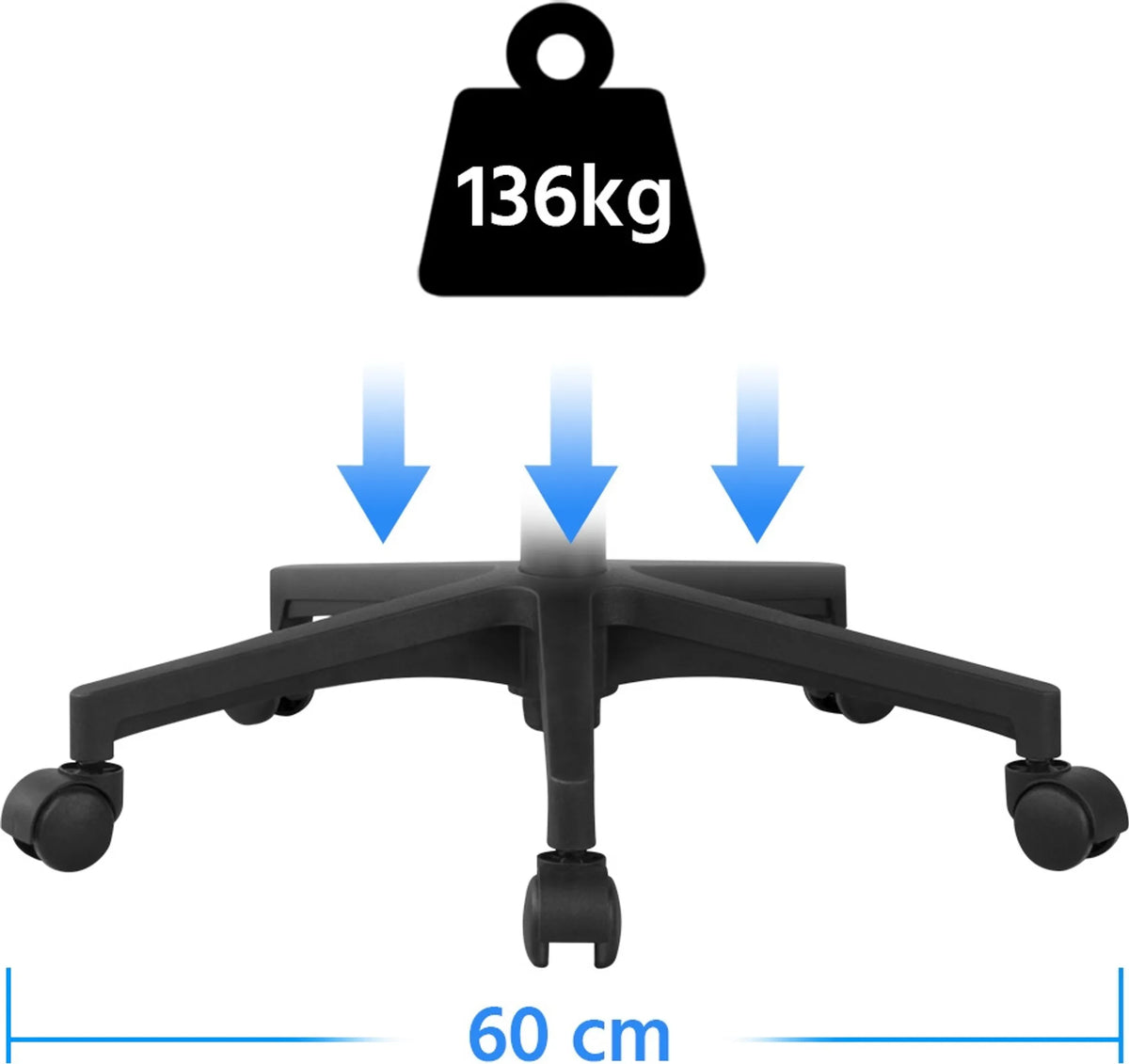 Yaheetech Bureaustoel Ergonomisch – Voorzien Van Ademende Meshstof En Schommelfunctie En Brede Zitting – Voor Kantoor En Studeerkamer – Blauw Nylon En Staal – 60,5 x 60 x 87-97 cm